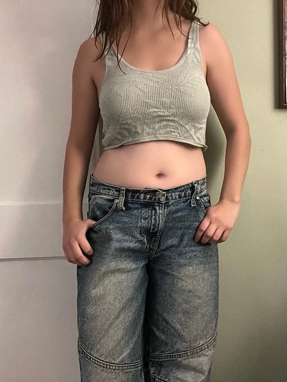 Madewell Palm-Stitch Crop Sweater Tank Green Small